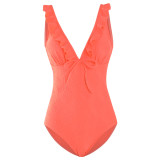 Fashionable And Sexy Ruffled V Neck Tight Fitting One-Piece Swimsuit