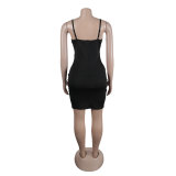 Sexy Bow-Embellished Beaded Slit Strap Bodycon Dress