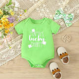 St. Patrick's Day Children's Clothing Spring Summer Style Baby Girl Clover Print Short Sleeve Bodysuit And Shorts Set