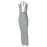 Summer Fashion Chic Sexy V-Neck Halter Neck Low Back Slim Sleeveless Dress