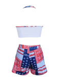 Plus Size Printed Two Pieces Bikini Beach Holidays Square Leg Shorts Three-Piece Swimsuit