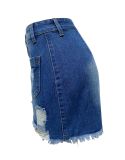 Spring Summer Women's Ripped Tight Fitting Bodycon Denim Skirt