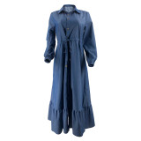 Muslim Ladies Solid Color Elegant Denim Dress