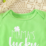 St. Patrick's Day Children's Clothing Spring Summer Style Baby Girl Clover Print Short Sleeve Bodysuit And Shorts Set