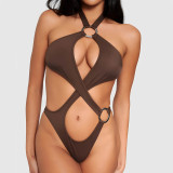 Sexy Solid Color Hollow One-Piece Swimsuit