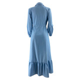 Muslim Ladies Solid Color Elegant Denim Dress