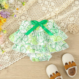 St. Patrick's Day Children's Clothing Spring Summer Style Baby Girl Clover Print Short Sleeve Bodysuit And Shorts Set