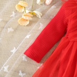 Baby Girl Spring And Autumn Style Harried Newborn Clothes Baby Girl Solid Color Ribbed Long-Sleeved Mesh Harried Dress