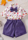 Children's Clothing Boys Cartoon Gentleman Bow Tie Shirt Shorts Suit