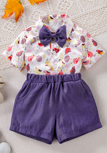Children's Clothing Boys Cartoon Gentleman Bow Tie Shirt Shorts Suit