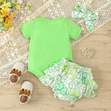 St. Patrick's Day Children's Clothing Spring Summer Style Baby Girl Clover Print Short Sleeve Bodysuit And Shorts Set
