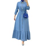 Muslim Ladies Solid Color Elegant Denim Dress