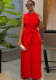 Women's Winter And Spring Turndown Collar Pocket Slim Waist Loose Wide Leg Sleeveless Jumpsuit