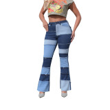 Stylish Vintage Washed Contrast High Waist Butt Lift Bell Bottom Women's Denim Pants