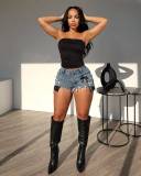 Women Stretch Beads Denim Shorts