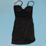 Sexy Slim Beaded Patchwork Sling Pleated Bodycon Dress