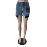 Women Stretch Beads Denim Shorts