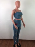 Women Sexy Cartoon Denim Top and Pant Set