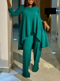 Plus Size Women Long Sleeve Top and Wide Leg Pants Set