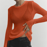 Women Long Sleeve Round Neck Breathable knitting Top