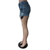 Women Stretch Beads Denim Shorts
