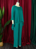 Plus Size Women Long Sleeve Top and Wide Leg Pants Set
