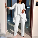 Plus Size Women Long Sleeve Top and Wide Leg Pants Set