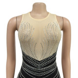 Women Solid Round Neck Sleeveless Beaded Dress