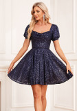 Women Elegant Zipper Cocktail Party Dress Sparkling Mini Dress