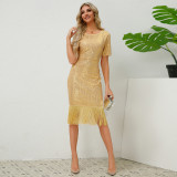 Women's Sequin Tassel Dress Sexy Party Long Gown