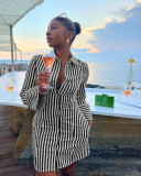 Women's Autumn And Winter Printed Striped Dress