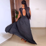 Sexy Beaded See-Through Low Back Mesh Bodysuit Slit Skirt Two-Piece Set