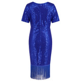 Women's Sequin Tassel Dress Sexy Party Long Gown