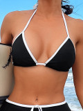 Bikini Black And White Contrasting Deep V Lace-Up Two Pieces Swimsuit