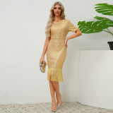 Women's Sequin Tassel Dress Sexy Party Long Gown