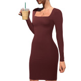 Slim Square Neck One-Piece Tight Fitting Casual Solid Color Jumpsuit