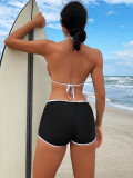 Bikini Black And White Contrasting Deep V Lace-Up Two Pieces Swimsuit
