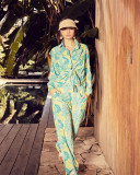 Women's Fashionable Loose Printed Long Sleeve Shirt Slit Wide Leg Pants Two Pieces Suit