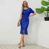 Women's Sequin Tassel Dress Sexy Party Long Gown