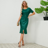 Women's Sequin Tassel Dress Sexy Party Long Gown