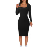 Slim Square Neck One-Piece Tight Fitting Casual Solid Color Jumpsuit