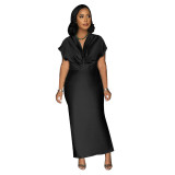 Fashionable Women's V-Neck Short-Sleeved Chic Slim-Fitting Back Slit Dress