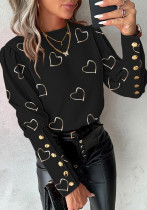 Spring Fashion Printed Long Sleeve Round Neck Button Shirt For Women
