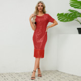Women's Sequin Tassel Dress Sexy Party Long Gown
