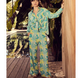 Women's Fashionable Loose Printed Long Sleeve Shirt Slit Wide Leg Pants Two Pieces Suit
