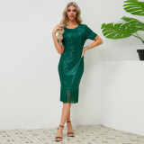 Women's Sequin Tassel Dress Sexy Party Long Gown