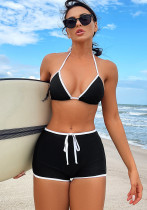 Bikini Black And White Contrasting Deep V Lace-Up Two Pieces Swimsuit Bikini Black And White Contrasting Deep V Lace-Up Two Pieces Swimsuit