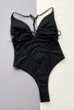 Sexy Black V-Neck One Piece Swimsuit