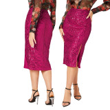 Women Slit Bodycon Sequined Skirt