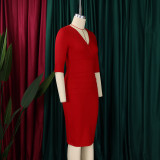 Women's V Neck Chic Bodycon OL Career Africa Plus Size Dress